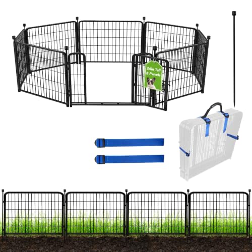 Image of ADAVIN 24 in(H) Garden Fence with Gate, 8 Panels Total 19.7 Ft(L), Heavy Duty Iron Metal Animal Barrier Fence, Dog Fence Outdoor for Yard, Temporary Fencing, No Dig Garden Border Fencing