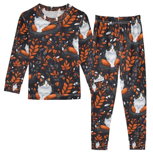 senya Elegant Black Cat Seat Pajamas Set Long Sleeve Soft Cotton Sleepwear 2 Piece