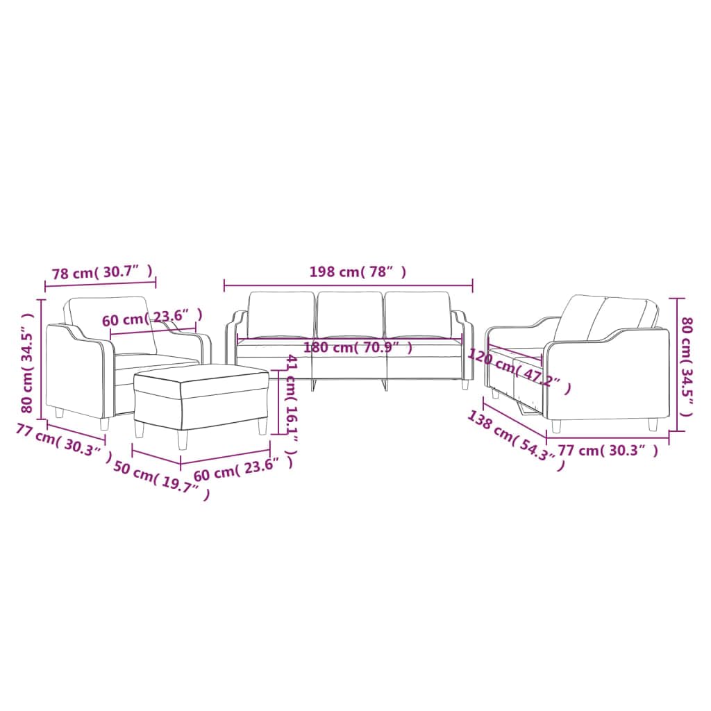 vidaXL Ensemble de Canapés avec Coussins 4 pcs, Canapés avec Accoudoirs et Dossier, Ensemble de Meubles avec Repose-Pied Salon, Moderne, Noir Tissu