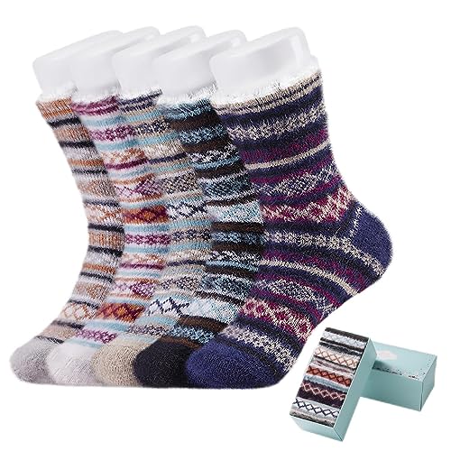Image of ICEIVY 5 Pair Fuzzy Cozy Socks for Women - Warm Comfy Soft Casual Home Sleep Winter Wool Socks - Gifts for Women