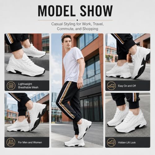 Image of Height Increasing Sneakers for Men and Women, Adjustable 2.4-4.0 in Hidden Lift Walking Shoes, Lightweight Breathable Mesh Elevator Sneakers