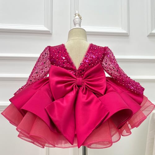 KLFFLGID Baby & Toddler Pageant Dresses Ball Gown with Sequined Bow, Flower Girl & Birthday Party Dresses for Girls 12M-6T3