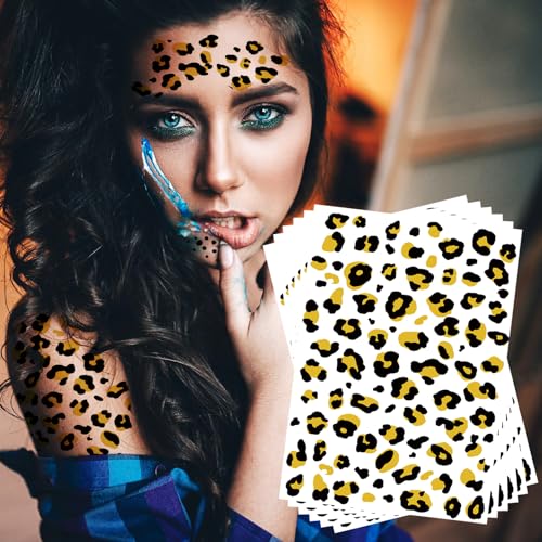 Leopard Print Temporary Tattoos 6-Sheet Realistic Leopard Skin Tattoo Stickers for Adults and Kids Perfect for Halloween and Costume Parties (Gold)