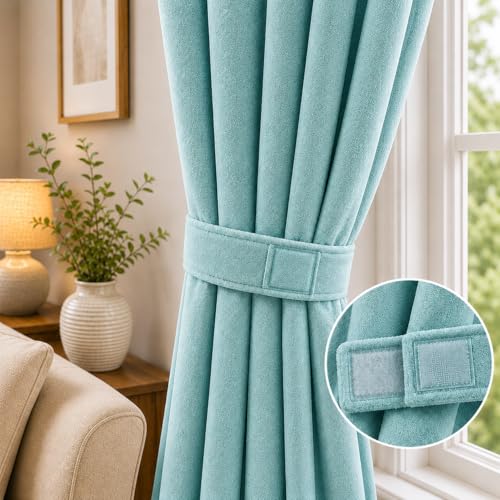 Image of Velvet Curtains | Heavy Soft Premium Velvet Drapes for Bedroom and Living Room | Light Blocking, Thermal Insulated and Noise Reducing Window Panels | 5 Feet, Set of 2 (Turquoise Blue)