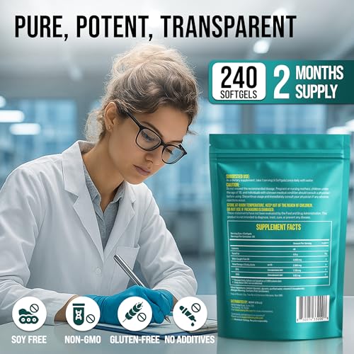 Image of Omega 3 Fish Oil 4800 mg - EPA 1728 mg | DHA 1152 mg from Wild-Caught Anchovies - Burpless Mini Softgels - Pure Omega-3 Fatty Acid Supplement - Non-GMO, Gluten-Free, No Aftertaste - 240 Capsules