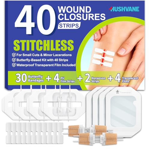 Wound Closure Strips for Skin 40 Pack Stitchless Skin Closure Device Alternative to Stitches for Cuts & Lacerations Butterfly Bandages for Wound Closure Waterproof & Breathable