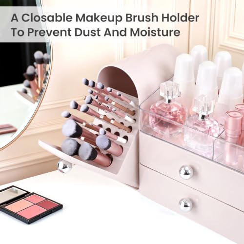 Image of Makeup Organizer Countertop with Makeup Brush Holder,Pink