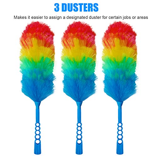 Tockrop 3 Pack Upgrade 19” Rainbow Static Feather Duster with Beandable and Washable Head - More Fibers Bigger Head Less Loss of Fiber