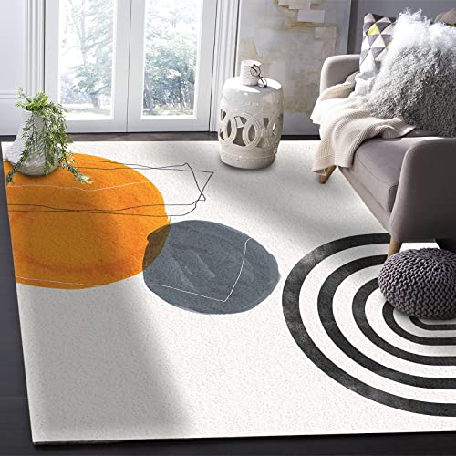 Contemporary Non-Slip Area Rug Mid Century Boho Modern Geometric Orange Circle Art Carnival Rubber Backing Living Room Floor Mats Rectangle Area Rug Carpet For Indoor 5' X 7' #TOP5