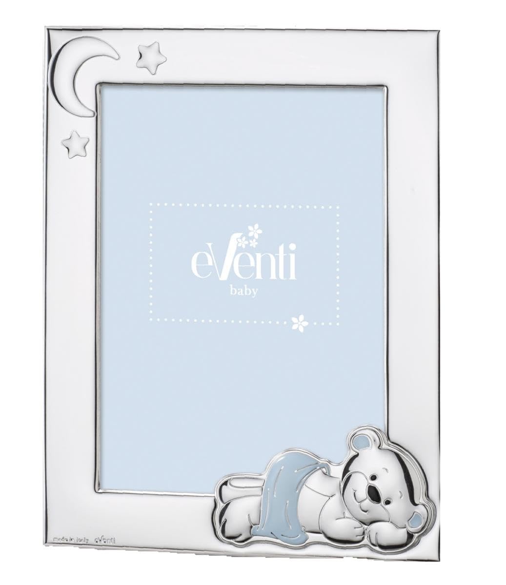 Generico Evententi - Marco de fotos para niños con osito y luna, plateado, 9 x 13 cm