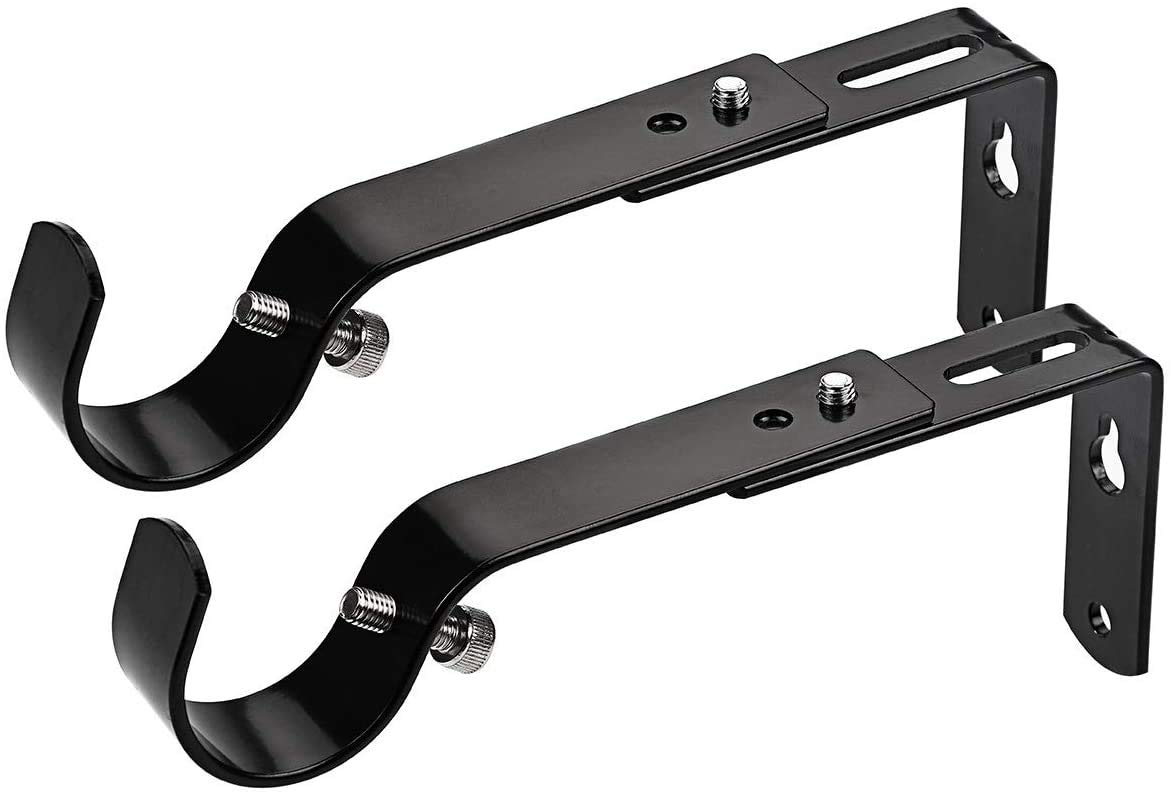 LAMYOO Curtain Bracket Set of 4, Black Metal, Wall Mount, 1 or 1 1/8 Inch Rods, Adjustable 4.3