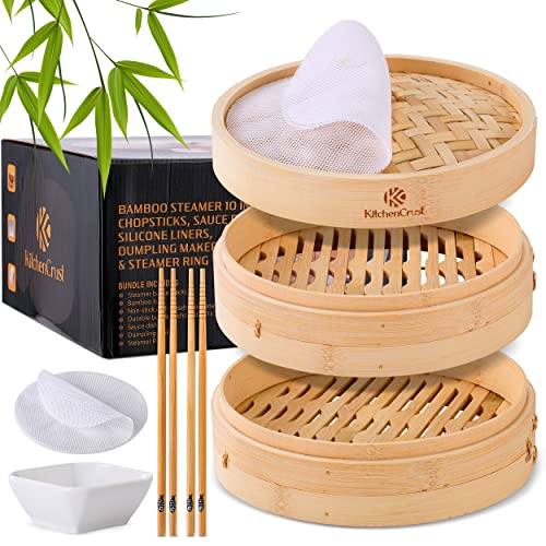Bamboo Steamer Basket for Chinese Asian Cuisine - 2 Tier 10-Inch ...