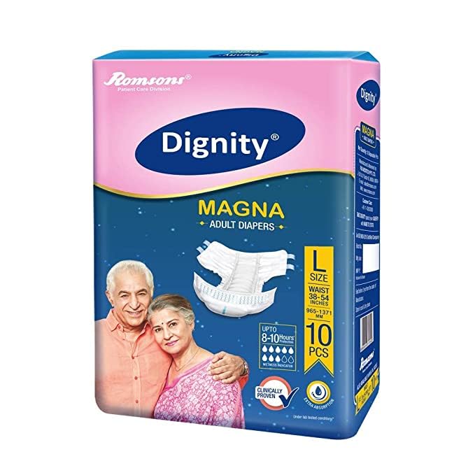 Dignity Megne Adult Diapers, Large Size, For All Unisex,10Counts/pack (Pack Of 6) Sold BY MS TRADERS