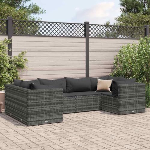 QJBSAVVA 6-TLG. Gartenmöbel-Set Grau Rattan Ecksofa Mittelsofa...