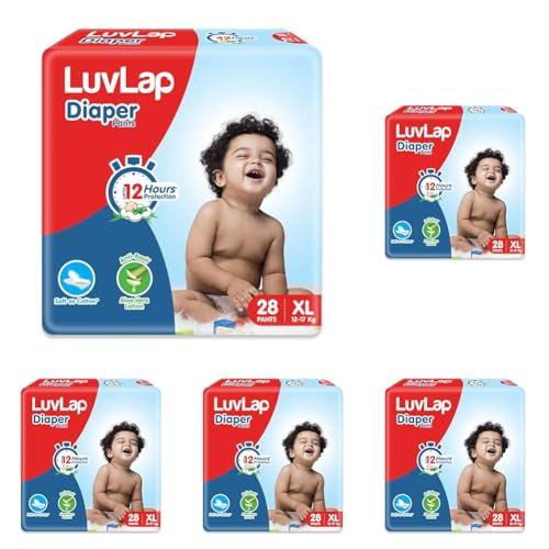 Image of LuvLap Pant Style Baby Diapers, X-Large (XL), 28 Count, For babies of Upto 12-17Kg with Aloe Vera Lotion for rash protection, with upto 12hr protection, Diapers (Pack of 5)