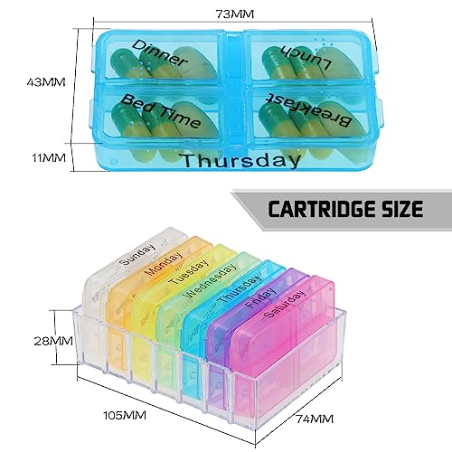 KEESIN Pillendoosje organizer wekelijks, pillendoos 7 dagen 4 keer draagbare opbergdoos met compartimenten voor vitaminen, levertraan, supplementen en medicatie - Afbeelding 5