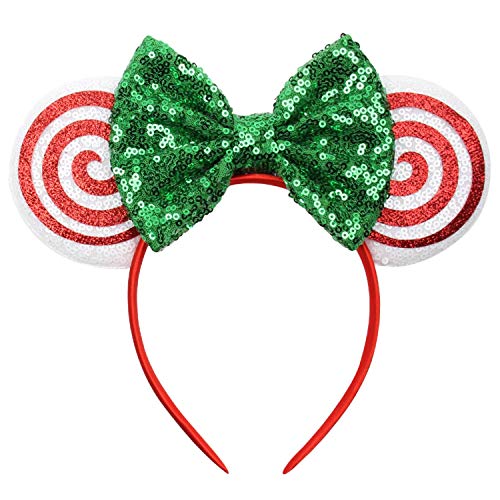 Christmas Headbands for Women,Glitter headbands Sequence Red and Green,Holiday Costume Headwear Handmade Mouse Ears Hairband Hair Decorations for Girl Party Cosplay Favor Accessories