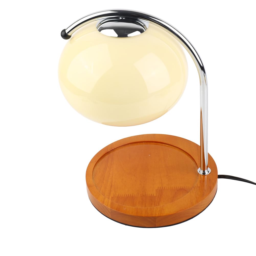 Lámpara Calentador de Velas Vintage, Soporte de Madera, Pantalla de Cristal con Interruptor Temporizador y Bandeja de Almacenamiento para Aromaterapia de Dormitorio (UE)