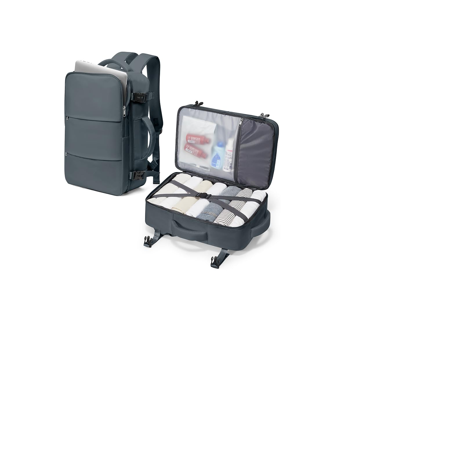 SZLX Großer Reiserucksack Damen,Vakuum Rucksack mit Pumpe Ryanair Handgepäck 40x30x20 Herren, Wizzair Handgepäck 40x30x20 Wasserdichter Tagesrucksack Fit 14 Zoll Laptop mit Schuhfach und Laptopfach