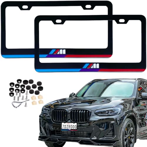 Image of License Plate Frames Cover Compatible with BMW Exterior Accessories | Tricolour(Blue purple red Gradient) Aluminum Frame, Front and Rear 2 pcs Pack
