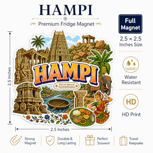 Image of Zesta Wooden Fridge Magnets Set | Refrigerator Decor Magnets for Kitchen | India Souvenir Fridge Magnet Collection | Wooden Magnet for Fridge Door Decoration (Hampi)