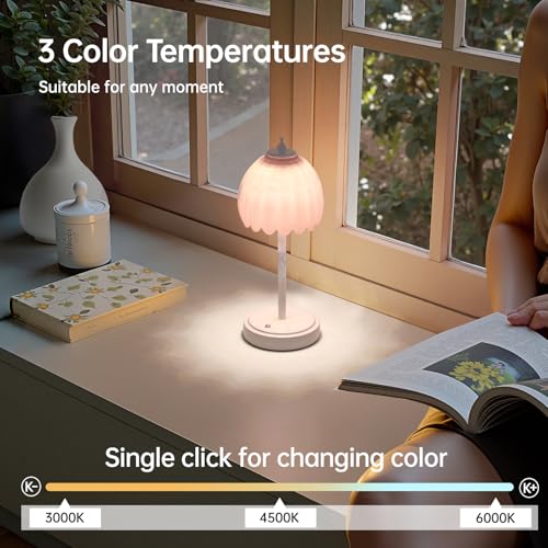 Image of Shenmoyl Rechargeable Table Lamp with 5200mAh Battery & Touch Control - 3 Adjustable Color Temperatures, Cordless Dimmable Table Light for Bedroom, Office Desk, Nightstand(Creamy Pink, 1 Pack