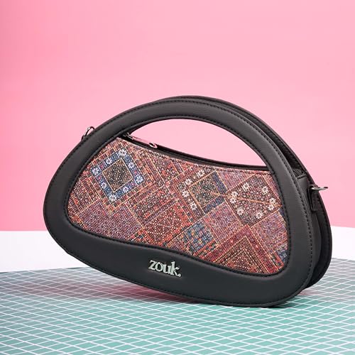 Image of ZOUK Nadia Sling Bag for Women - Stylish Crossbody with Cutout Top Handle | Handcrafted Shoulder Bag with Multiple Pockets & Water-Resistant Lining | Formal & Casual Use |