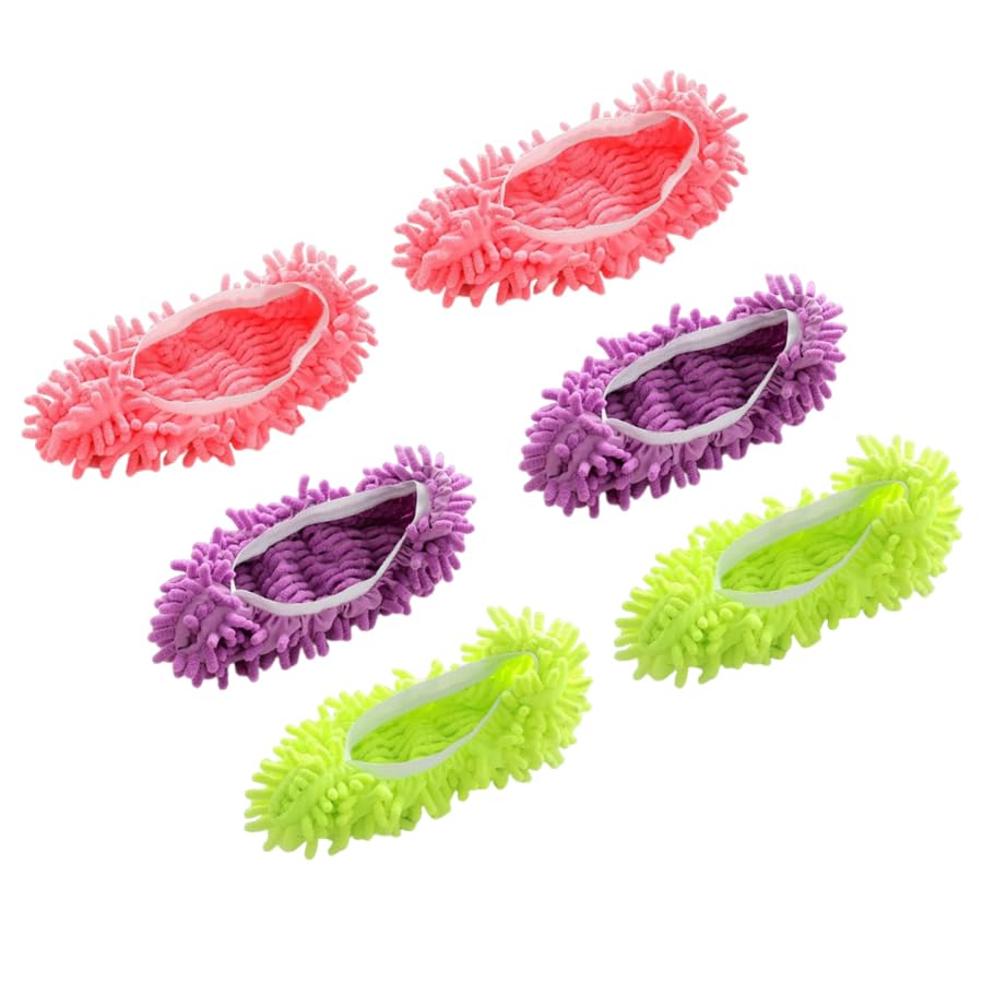 3 Pairs Duster Mop Slippers Shoes Cover Reusable Dust Cleaner Foot Socks Mop Slippers for Home Floor Bathroom Office Kitchen House Polishing Cleaning(Green Pink Purple)