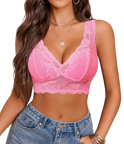 Image of Avidlove Bralettes for Women Lace Bra Non Padded Longline Bralette Deep V Triangle Sexy Everyday Lingerie Bras