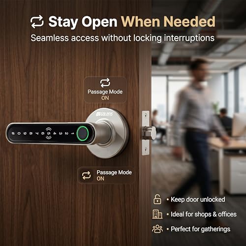 Image of Golens X39 Smart Door Lock | 6 Unlock Ways: Fingerprint, Password, RFID, OTP & Key | Anti-Peep Code | Passage Mode | Digital Door Knob for Home, Office l (Silver)