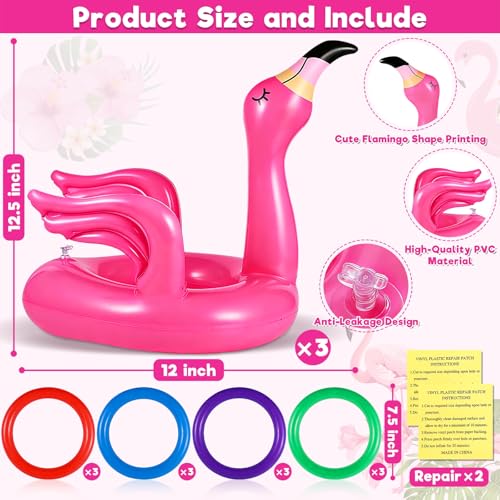 Camlinbo 15 Pcs Inflatable Flamingo Pool Toys Ring Toss Pool Game, Flamingos Luau Party Decor Hawaiian Beach Toys Carnival Outdoor Luau Party Games Supplies for Adults Family