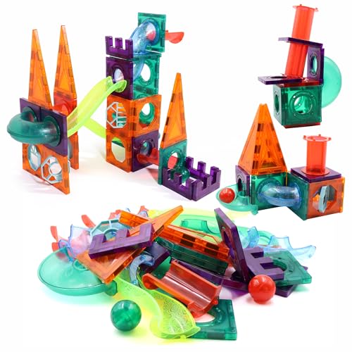 Image of Chanak 48 PCS Magnetic Tiles for Kids, Magnetic Building Blocks, Constructing & STEM Learning Creative Educational Brain Toys, 3D Magnetic Tiles Marble Set Great Birthday Gift for Boys & Girls Age 3+