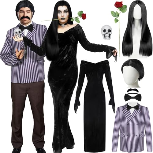 Xtinmee 8 Pcs Couples Halloween Cosplay Costume Gothic Witch Blac...