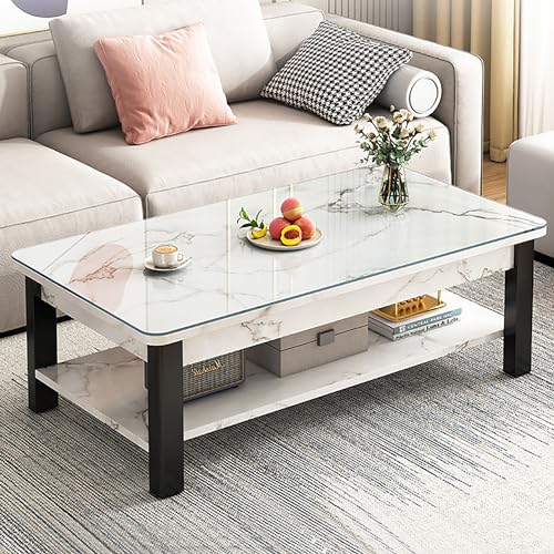 センターテーブルローテーブル リビングテーブル コーヒーテーブル、リビングルーム、ホームティーテーブル 一人暮らし 机 デスク 収納棚付き 二段収納 大理石風 リビング ソファテーブル コンパクト 省スペース コーヒーテーブル 寝 140x60x47cm