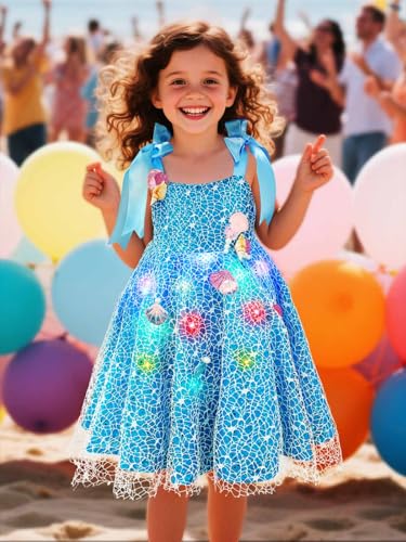 GORAIS Light Up Mermaid Dress Blue Beach Princess Festival Dresses for Girls3