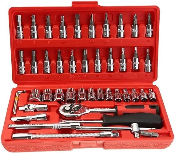 46 Piece Tool Kit, Professional Auto Repair Tool Set, Socket Set Ratchet Wrench Automobile Repair Maintenance Tools Combination Hardware Protective Case Repair Tool Set for Home Office