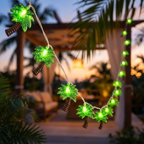 8.5Ft Palm Tree String Lights Outdoor, Waterproof Patio Palm Tree Lights String with 10 Mini Incandescent Lights, Summer Beach Theme String Lights for Indoor Bedroom Christmas Party Decor, White Wire