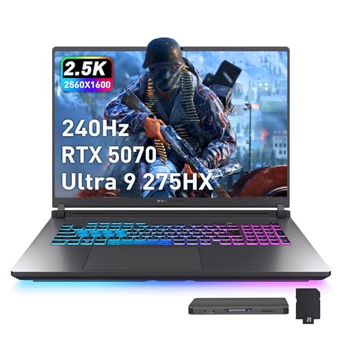 Image of ASUS ROG Strix G18 18 inch WQXGA 240Hz Gaming Laptop, Intel Ultra 9-275HX, GeForce RTX 5070 8GB GDDR7, 16GB DDR5, 2TB Storage (1TB SSD+1TB Docking Station), RGB Backlit Keyboard, Wi-Fi 7, Win 11 Pro, Gray