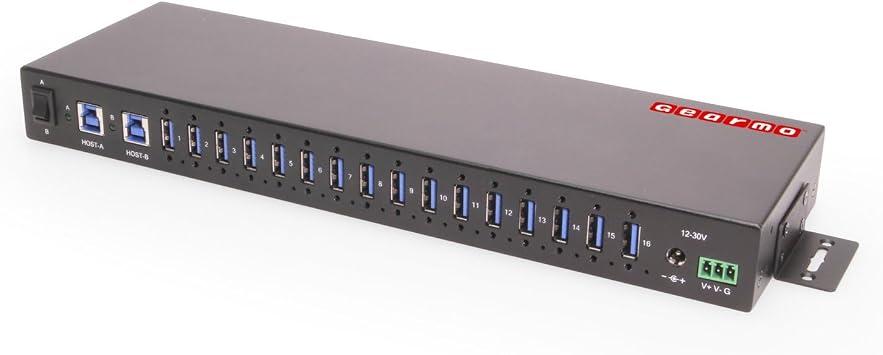 Gearmo 16 Port USB Hub, Powered USB 3.0 Hub, 120W Adapter GM-HU316A2H-RM