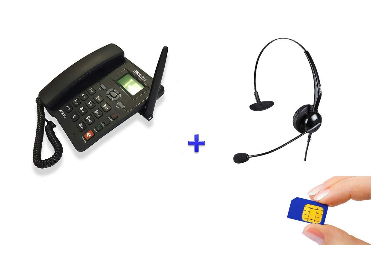 Telefon stacjonarny z kartą SIM i słuchawkami