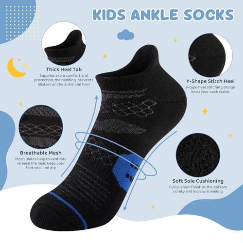 Comfoex Boys Socks Ankle Athletic Cotton Sports Socks With Cushioned Sole Big Little Kids 6-8 8-10 Years Old 6 Pairs3