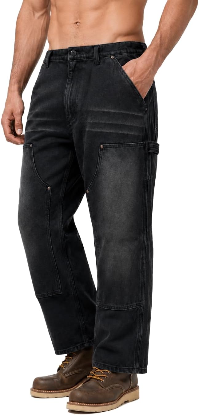 Men's 27" Inseam Work Utility Pants Heavy Duty Double Front Duck Cargo Pants Flexible Elastic Waist Rugged Dungaree