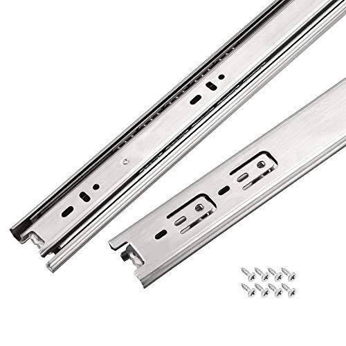 sourcing map Diapositivas de cajón de 13.8 pulgadas, extensión completa, rodamiento de bolas, riel de riel grueso de 45 mm de ancho, 3 secciones de capacidad de 45.4 kg, 1 par