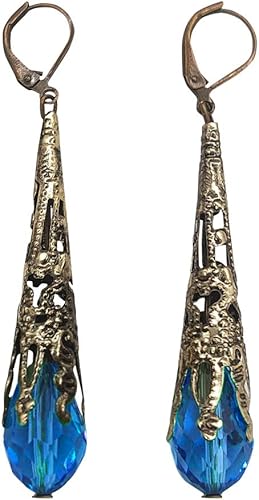 Aretes colgantes de lágrima de cristal de plata estilo vintage indio étnico, estilo bohemio, gitano, retro, con diamantes de imitación, para mujer,