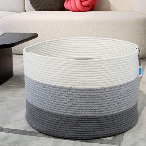 Casaphoria Xxxlarge Cotton Rope Basket For Living Room - Woven Storage Basket With Handle For Blankets, Towels And Pillows Laundry Hamper | Light Gray (22" X 22" X 14") #TOP5