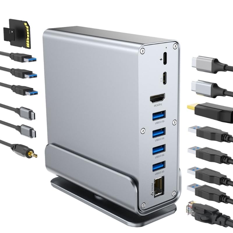 Il portatile 15 in 1 hub di USB C per la casa dell'ufficio include HDTV e porta Ethernet
