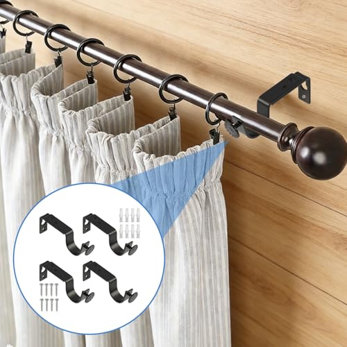 4 PCS Metall Gardinenstangenhalter mit Dübelschrauben, Ausziehbare Gardinenstange Halterungen (98 cm bis 116 cm), Schwarze Vorhang Halterung für Gardinenstangen bis 30mm Durchmesser, Inklusive Schraub