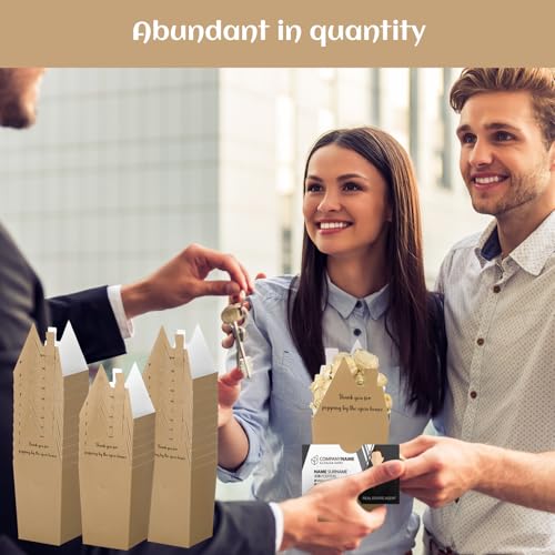 Image of Hoolerry 100 Set Open House Gift Real Estate Agent Supplies Popcorn Box with Card Holder Open House Supplies Business Gift Card Thank You for Popping by Candy Box for Estate Agent Favors(Kraft)