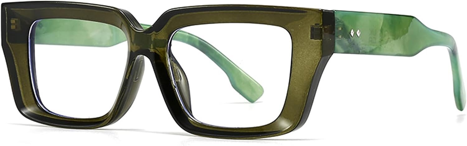 Retro Square Glasses for Women Men Fashion Square Thick Frame Anti Blue Light Eyeglasses Clear Lens Black Frame(Dark Green) Dark Green 51 Millimeters