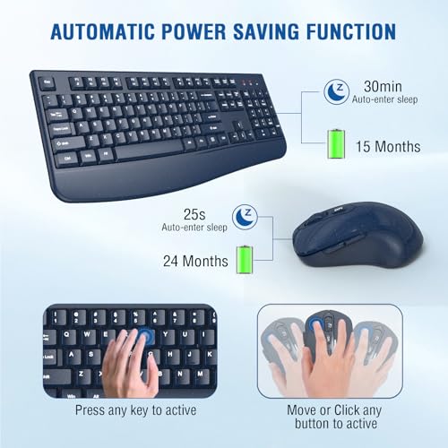 Image of Wireless Keyboard and Mouse Combo, EDJO 2.4G Full-Sized Ergonomic Computer Keyboard with Adjustable Wireless Mouse for Windows, Mac OS Desktop /Laptop /PC(Galaxy Blue) (Galaxy Blue)